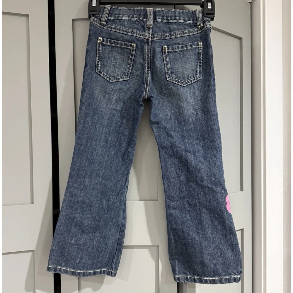 Gymboree Girls Floral Flare Stone Washed Boot Cut Jeans Size 5 Flowers Buttons
